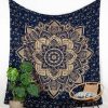Tapestry lotus blossom blue gold - large approx. 230x210 cm