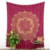 Tapestry Lotus Blossom Dark Red Gold Large