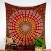 Tapestry Peacock Feather Mandala Dark Red Green Yellow Large
