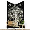 tapestry with elephant and tree of life in black white medium