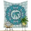 tapestry with elephant in the lotus flower circle white green turquoise large