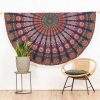 Round mandala tapestry peacock feather blue green orange - approx. 185 cm