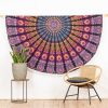 Round mandala tapestry peacock feather bordeaux yellow pink - ca. 185 cm