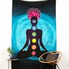 Yoga Tapestry with Seven Chakras blue black - approx. 140x220 cm